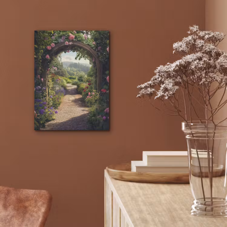Doorkijk - Landschap - Bloemen - Rozenboog - Natuur PET vilt klein -sfeer4