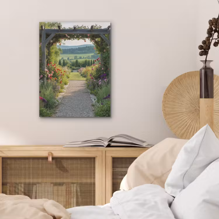 Doorkijk - Landschap - Natuur - Tuinboog - Bloemen PET vilt klein -sfeer3