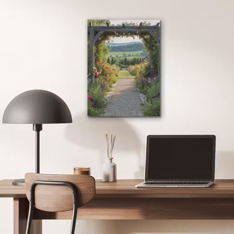 Doorkijk - Landschap - Natuur - Tuinboog - Bloemen PET vilt klein -sfeer5