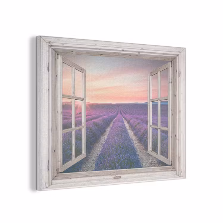 Doorkijk - Lavendel - Bloemen - Hout - Zonsondergang - Paars PET vilt klein -3d