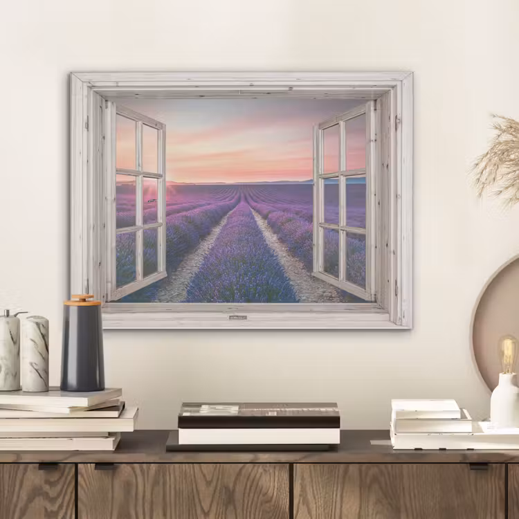 Doorkijk - Lavendel - Bloemen - Hout - Zonsondergang - Paars PET vilt klein -sfeer1