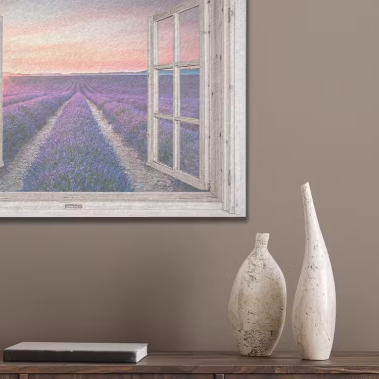 Doorkijk - Lavendel - Bloemen - Hout - Zonsondergang - Paars PET vilt klein -sfeer6_closeup