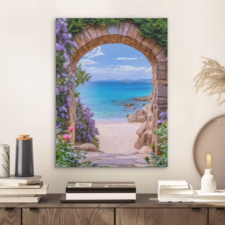 Doorkijk - Poort - Zee - Strand - Rotsen PET vilt klein -sfeer1