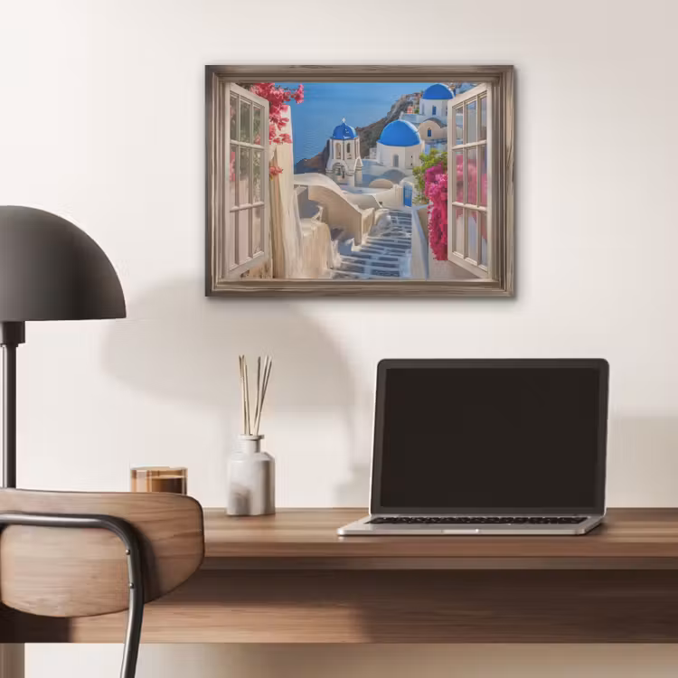 Doorkijk - Santorini - Landschap - Blauw - Grieks PET vilt klein -sfeer5