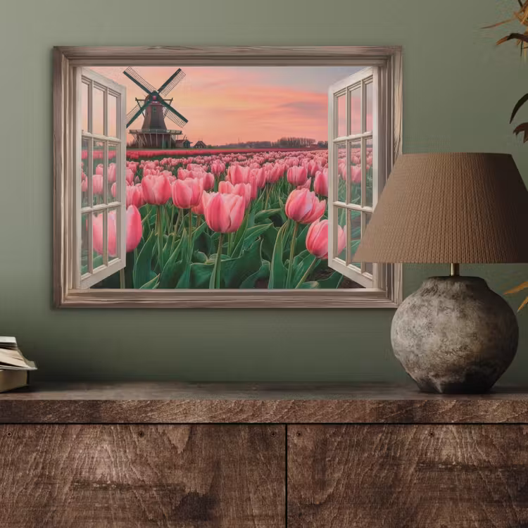 Doorkijk - Tulpen - Bloemen - Molen - Raam PET vilt klein -sfeer2