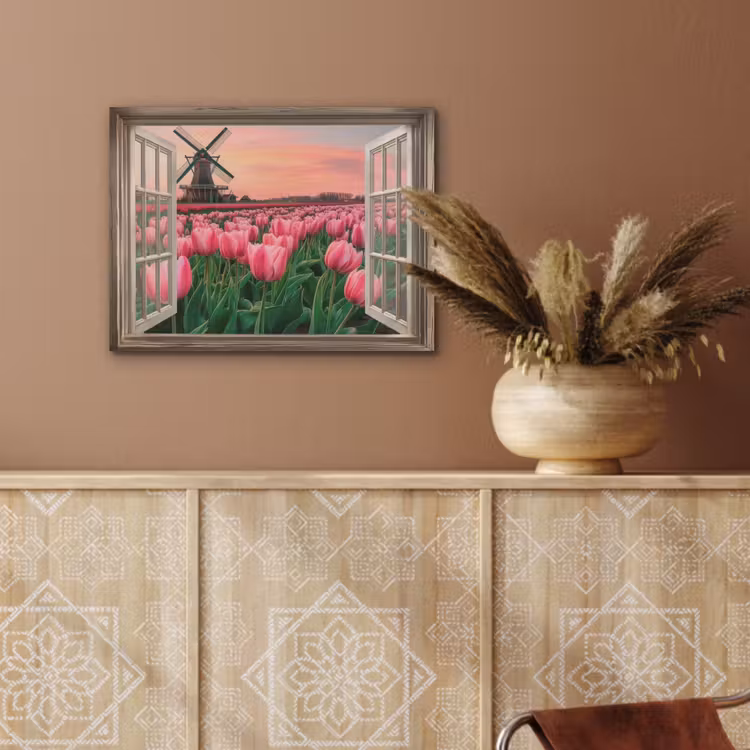 Doorkijk - Tulpen - Bloemen - Molen - Raam PET vilt klein -sfeer4