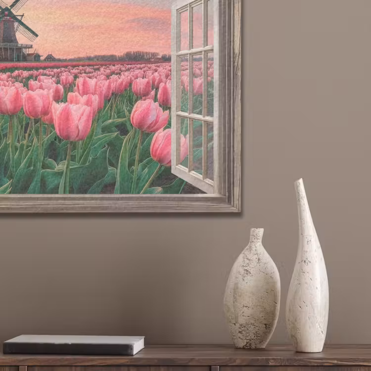 Doorkijk - Tulpen - Bloemen - Molen - Raam PET vilt klein -sfeer6_closeup
