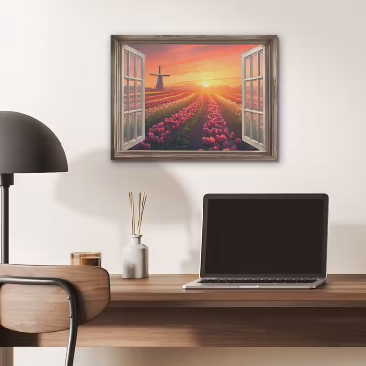 Doorkijk - Tulpen - Zonsondergang - Bloemen - Kleurrijk PET vilt klein -sfeer5