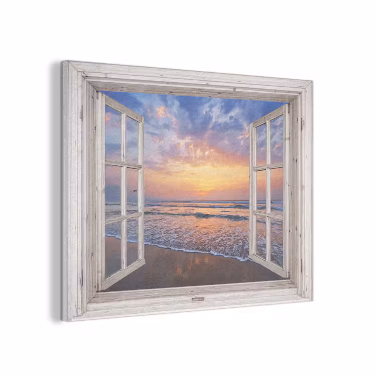 Doorkijk - Zee - Strand - Zonsondergang - Blauw PET vilt klein -3d