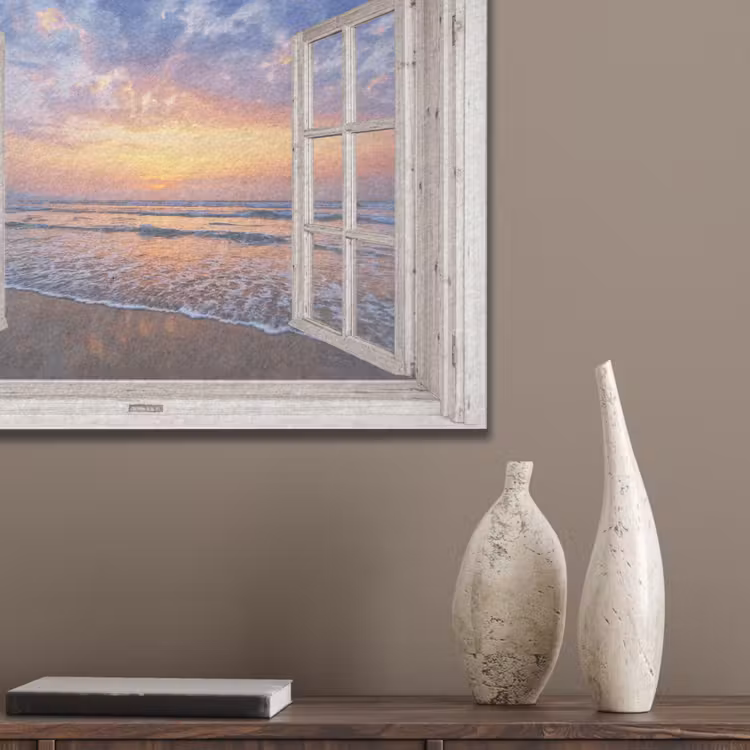 Doorkijk - Zee - Strand - Zonsondergang - Blauw PET vilt klein -sfeer6_closeup
