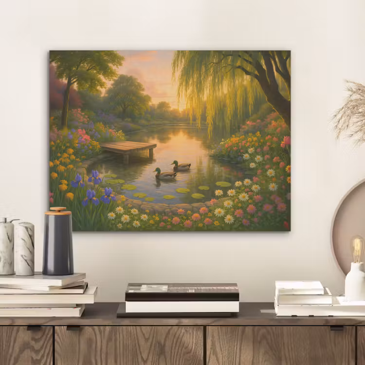 Eenden - Vijver - Bloemen PET vilt klein -sfeer1