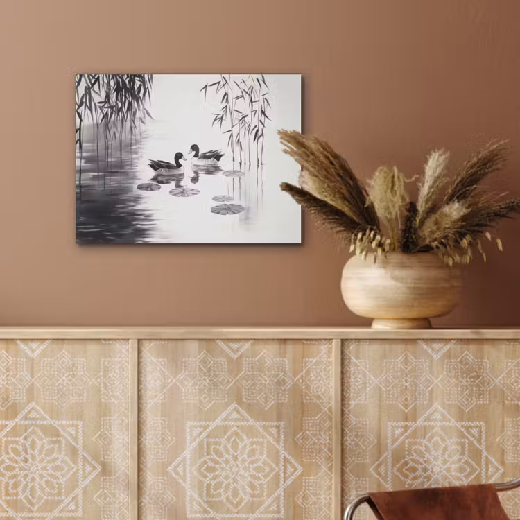 Eenden - Waterlelies - Riet - Zwart PET vilt klein -sfeer4