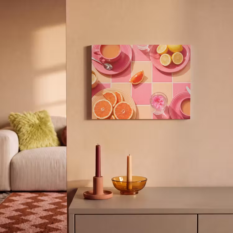 Eten - Citrusvruchten - Stillevens - Roze - Oranje PET vilt klein -sfeer1