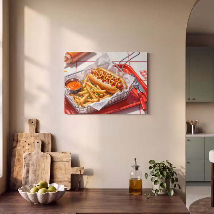 Eten - Hotdog - Fastfood - Modern - Rood PET vilt klein -sfeer2
