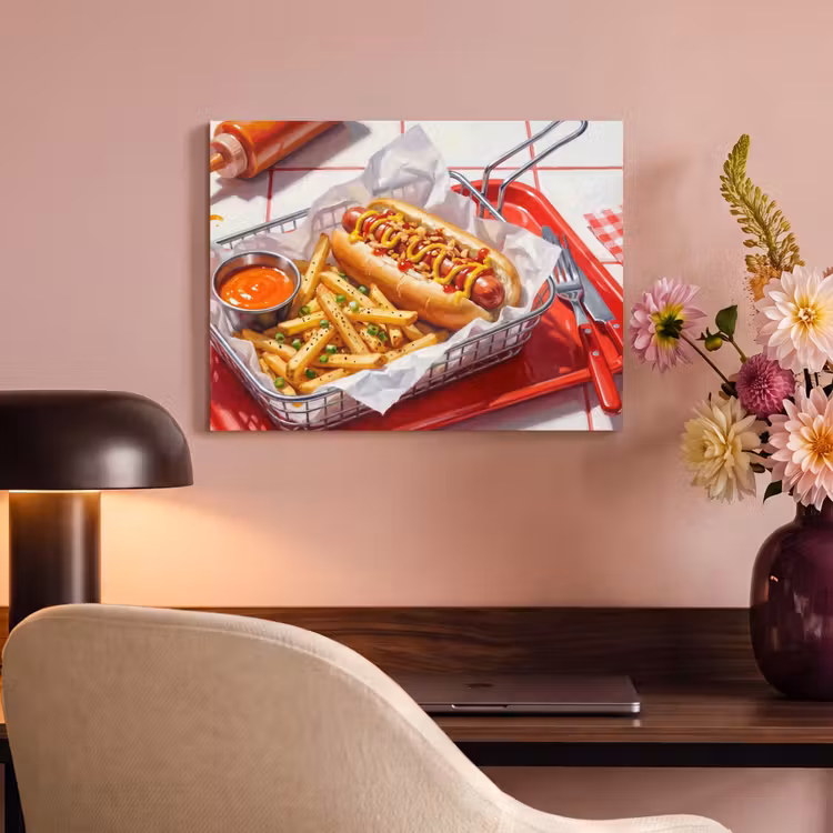 Eten - Hotdog - Fastfood - Modern - Rood PET vilt klein -sfeer3