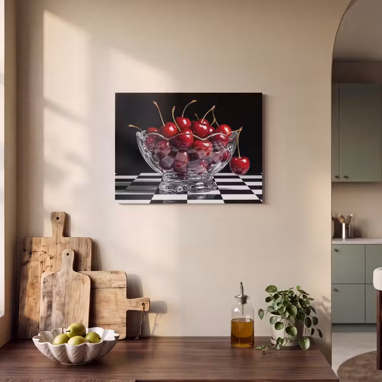 Akoestisch schilderij - Eten - Kersen - Rood - Eten - Kersen - Rood PET vilt klein