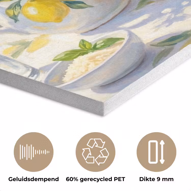 Eten - Terras - Zomer - Geschilderd - Geel PET vilt klein -closeup_NL