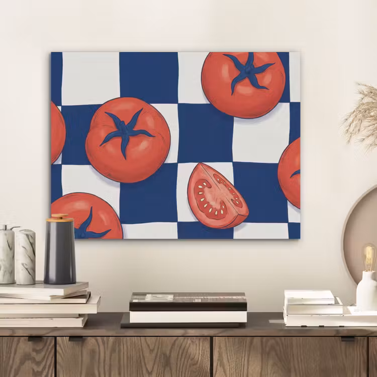 Eten - Tomaten - Keuken - Illustratie - Rood-Blauw PET vilt klein -sfeer1