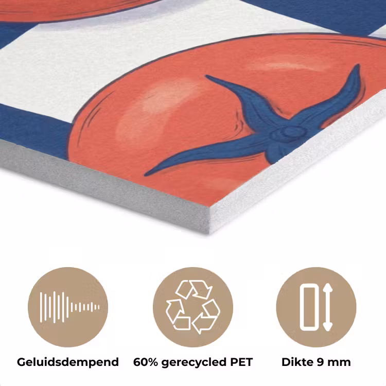 Eten - Tomaten - Keuken - Illustratie - Rood-Blauw PET vilt klein -closeup_NL
