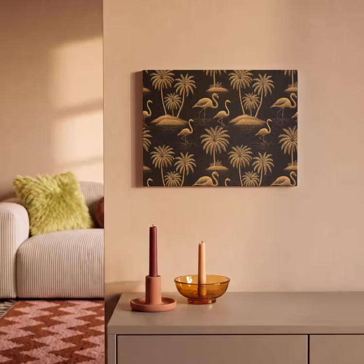 Flamingo - Palmbomen - Tropisch - Goud - Zwart PET vilt klein 837 -sfeer1