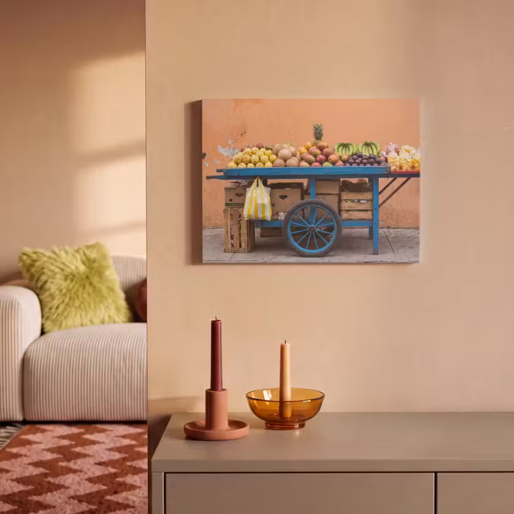 Akoestisch schilderij - Fruit - Kar - Straat - Fruit - Kar - Straat PET vilt klein