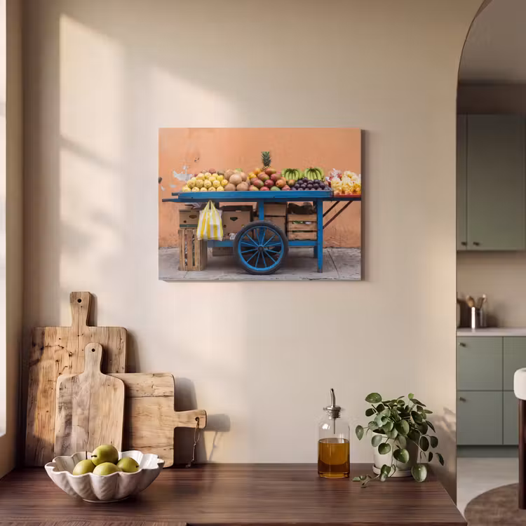 Akoestisch schilderij - Fruit - Kar - Straat - Fruit - Kar - Straat PET vilt klein