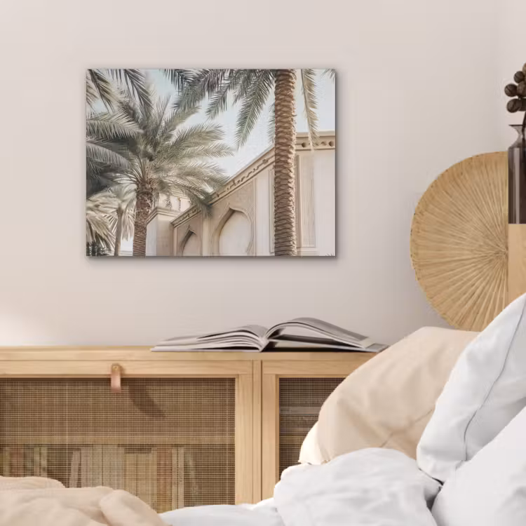 Gebouw - Palmbomen - Beige - Zon PET vilt klein -sfeer3