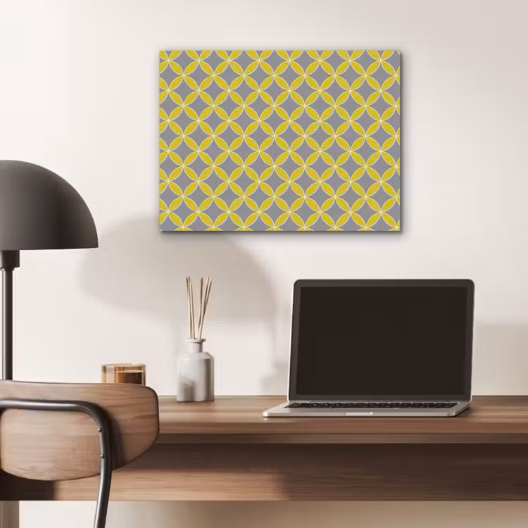 Geometrisch - Cirkels - Modern - Grijs - Geel PET vilt klein 837 -sfeer5