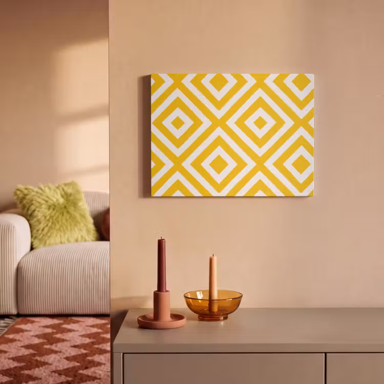 Geometrisch - Lijnen - Modern - Geel - Wit PET vilt klein 837 -sfeer1