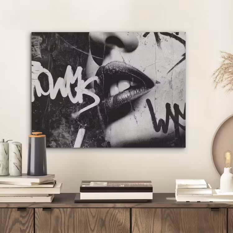 Gezicht - Mond - Graffiti - Zwart PET vilt klein -sfeer1