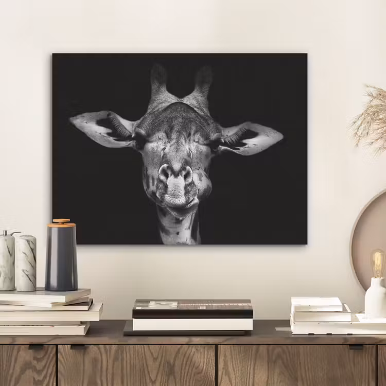 Giraffe - Portret - Dieren - Zwart - Wit PET vilt klein -sfeer1