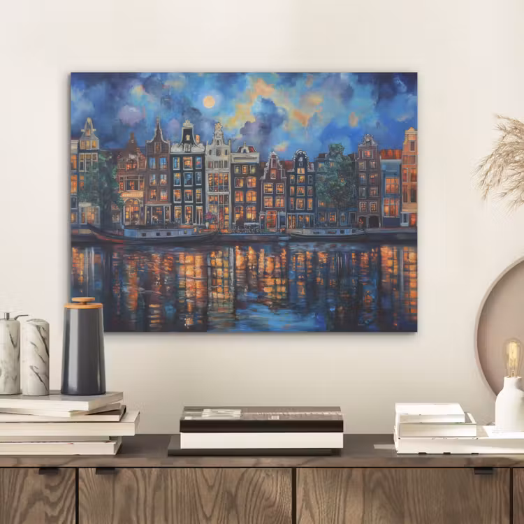 Grachten Amsterdam - Huizen - Stad - Kleurrijk PET vilt klein -sfeer1