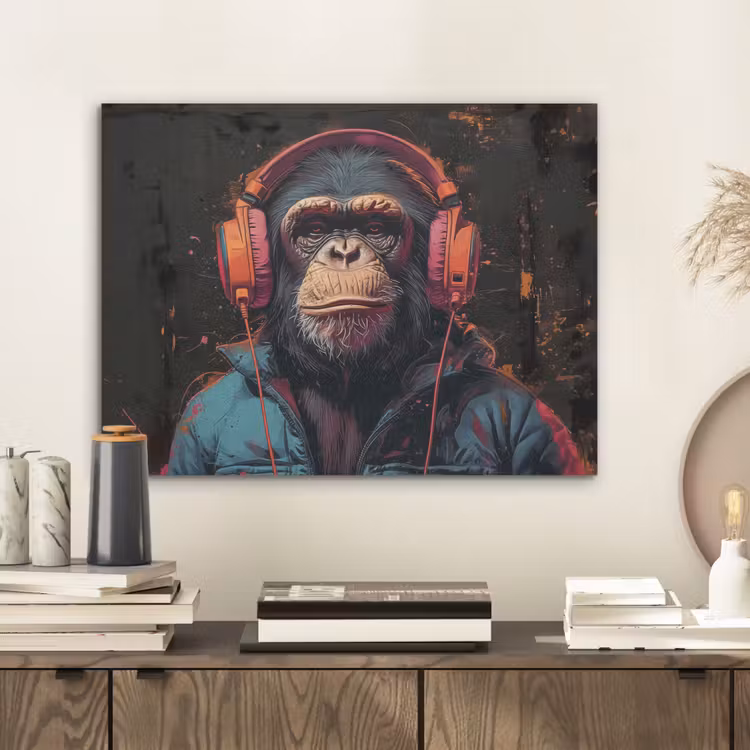Graffiti - Chimpansee - Koptelefoon - Aap PET vilt klein -sfeer1