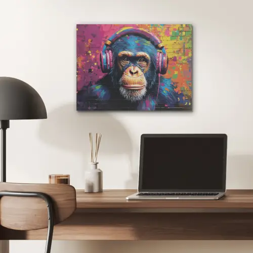 Graffiti - Chimpanzee - Street art - Koptelefoon - Aap PET vilt klein -sfeer5