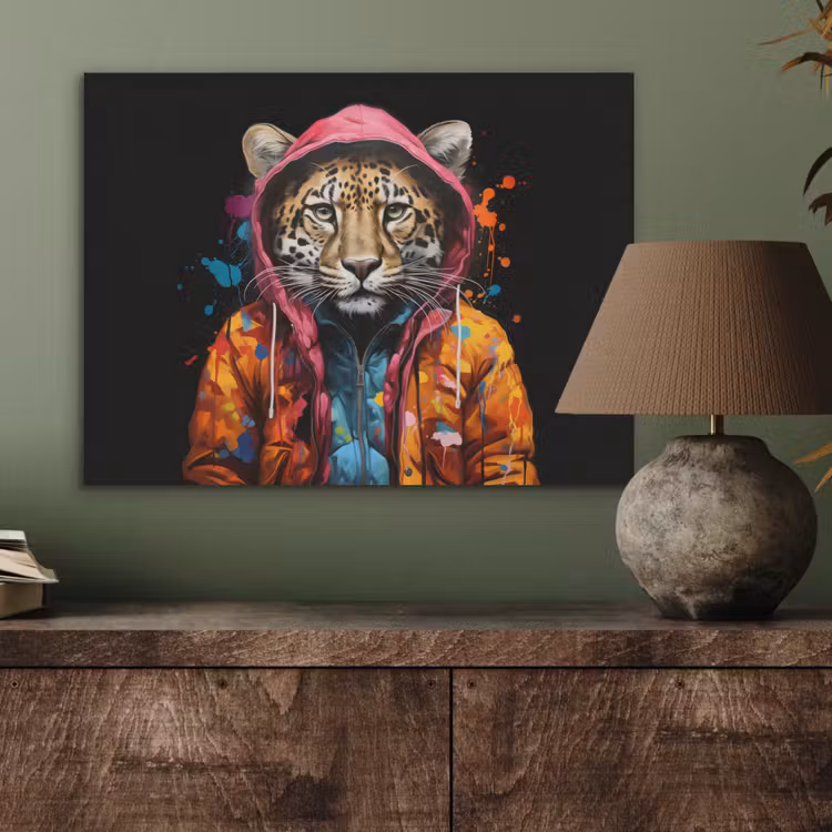 Graffiti - Luipaard - Zwart - Jas PET vilt klein -sfeer2