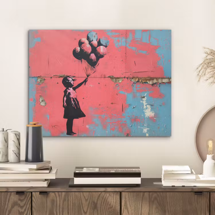 Graffiti - Meisje - Ballon - Banksy - Street art PET vilt klein -sfeer1