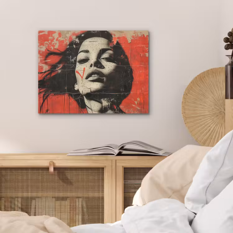 Graffiti - Vrouw - Rood - Street art - Banksy PET vilt klein -sfeer3