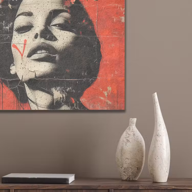 Graffiti - Vrouw - Rood - Street art - Banksy PET vilt klein -sfeer6_closeup