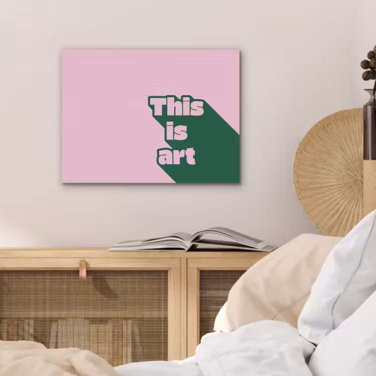 Groen - Teskt - This is art - Roze PET vilt klein -sfeer3