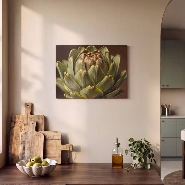 Akoestisch schilderij - Groente - Artisjok - Groen - Groente - Artisjok - Groen PET vilt klein