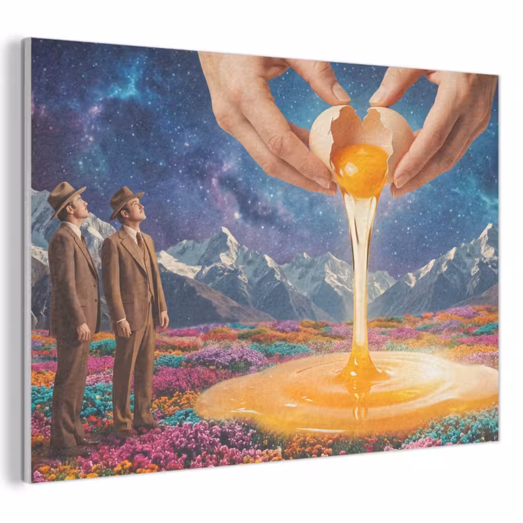Akoestisch schilderij - Handen - Ei - Surrealisme - Handen - Ei - Surrealisme PET vilt klein