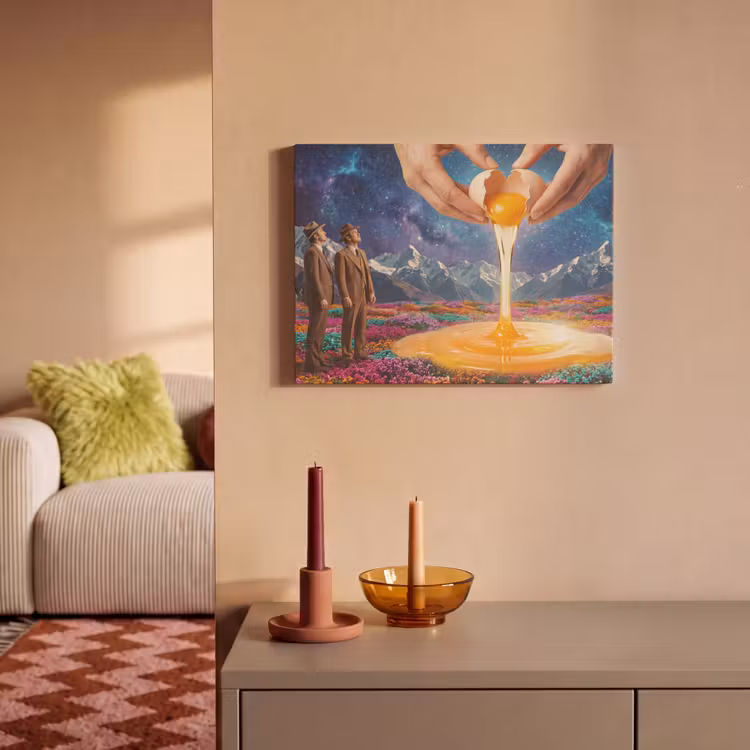 Akoestisch schilderij - Handen - Ei - Surrealisme - Handen - Ei - Surrealisme PET vilt klein
