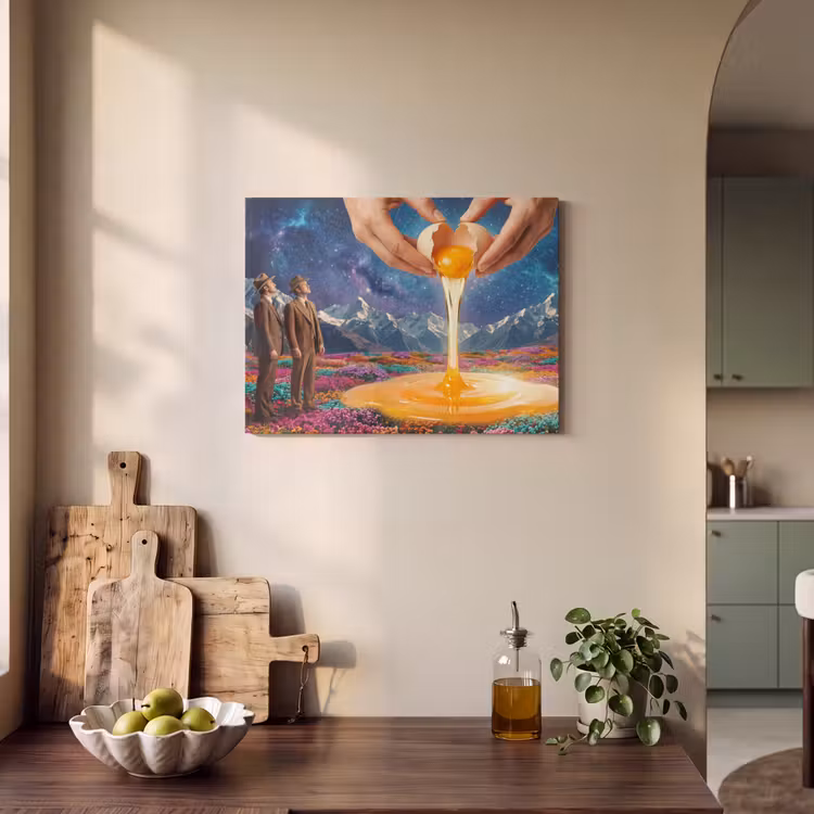Akoestisch schilderij - Handen - Ei - Surrealisme - Handen - Ei - Surrealisme PET vilt klein