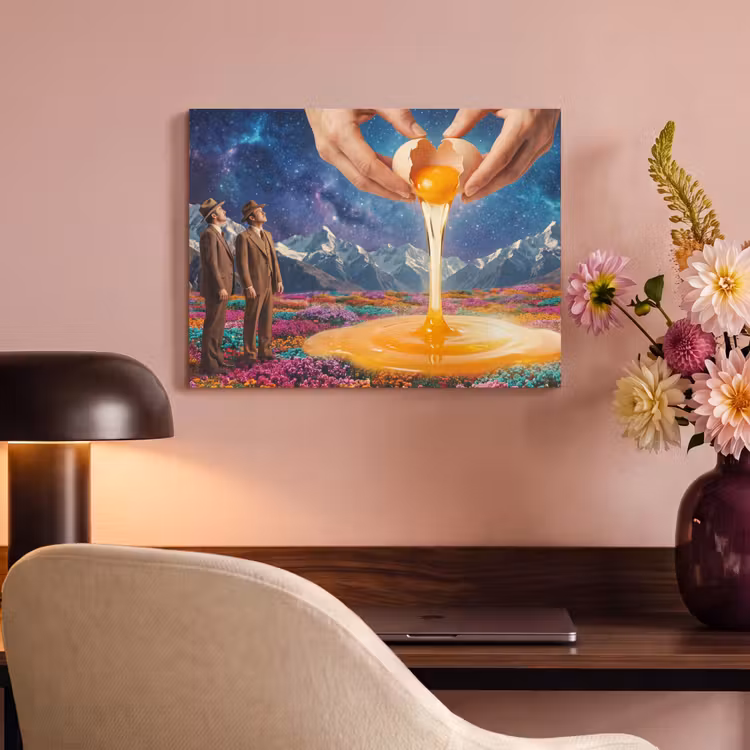Akoestisch schilderij - Handen - Ei - Surrealisme - Handen - Ei - Surrealisme PET vilt klein