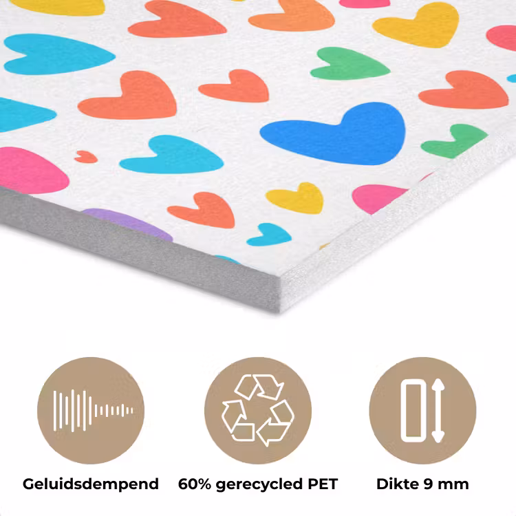 Hartjes - Kleurrijk - Patroon - Levendig PET vilt klein -closeup_NL