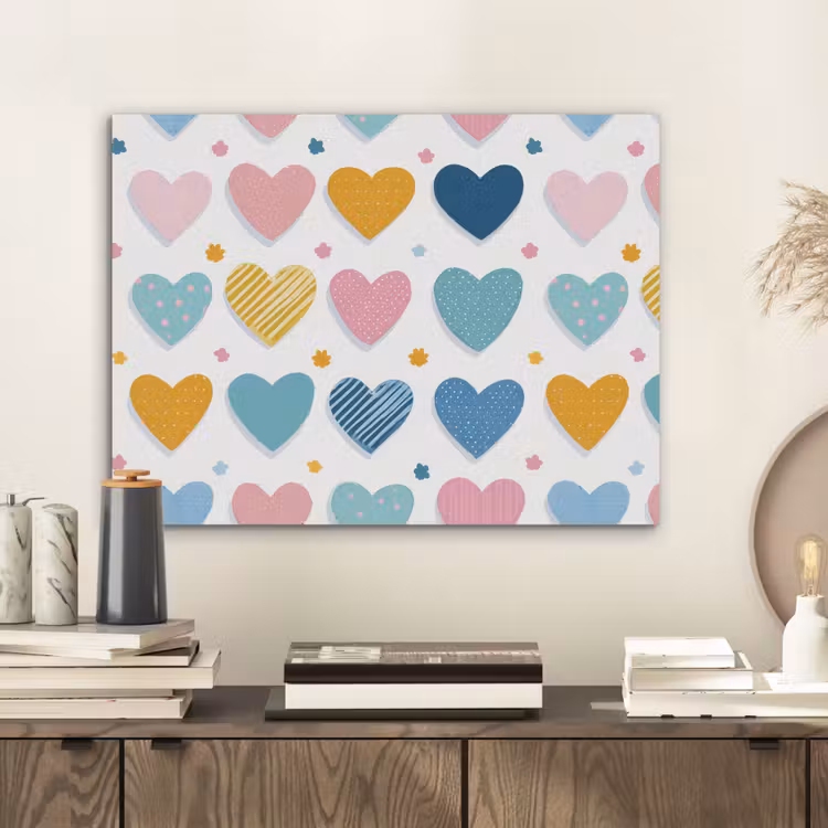Hartjes - Pastel - Kleurcontrast - Handgetekend PET vilt klein -sfeer1