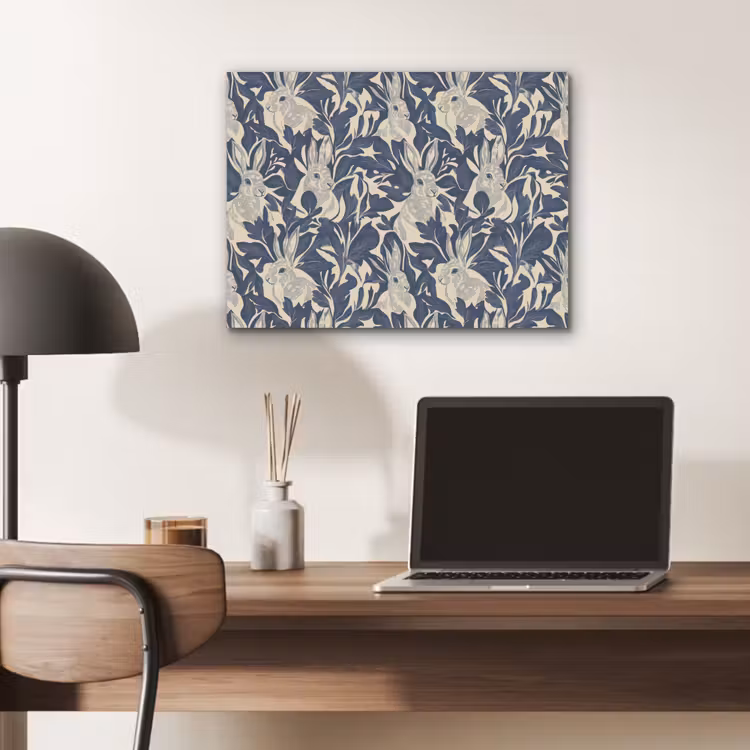Hazen - Bladeren - Patroon - Blauw - Beige PET vilt klein 837 -sfeer5