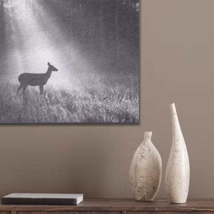 Hert - Bos - Zonnestralen - Zwart-wit - Natuur PET vilt klein -sfeer6_closeup