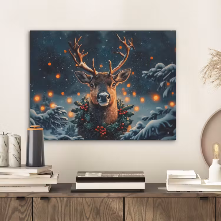 Hert - Kerst - Winter - Sneeuw - Kerstkrans PET vilt klein -sfeer1