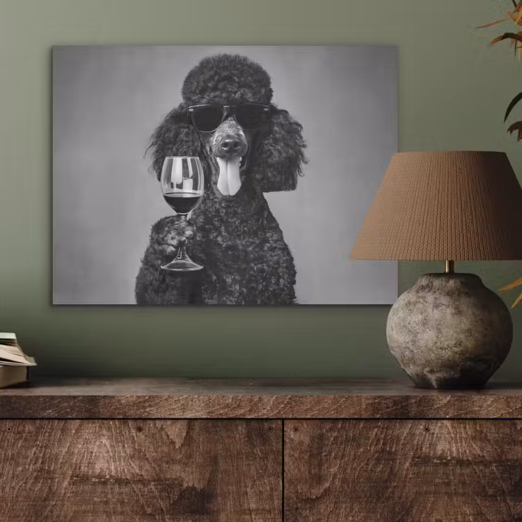 Hond - Krullen - Zonnebril - Wijn PET vilt klein -sfeer2